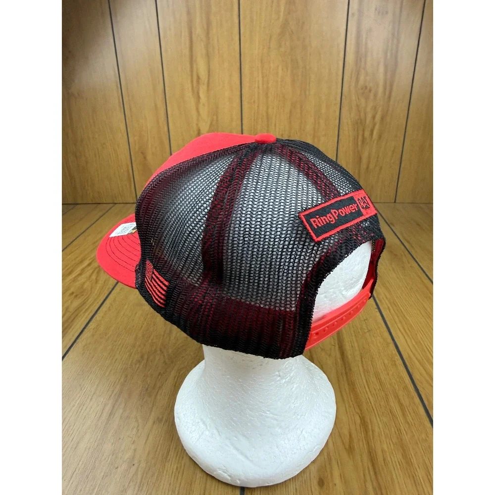 Caterpillar CAT Ring Power Trucker Hat Red Black Mesh Snapback Cap BDA81525